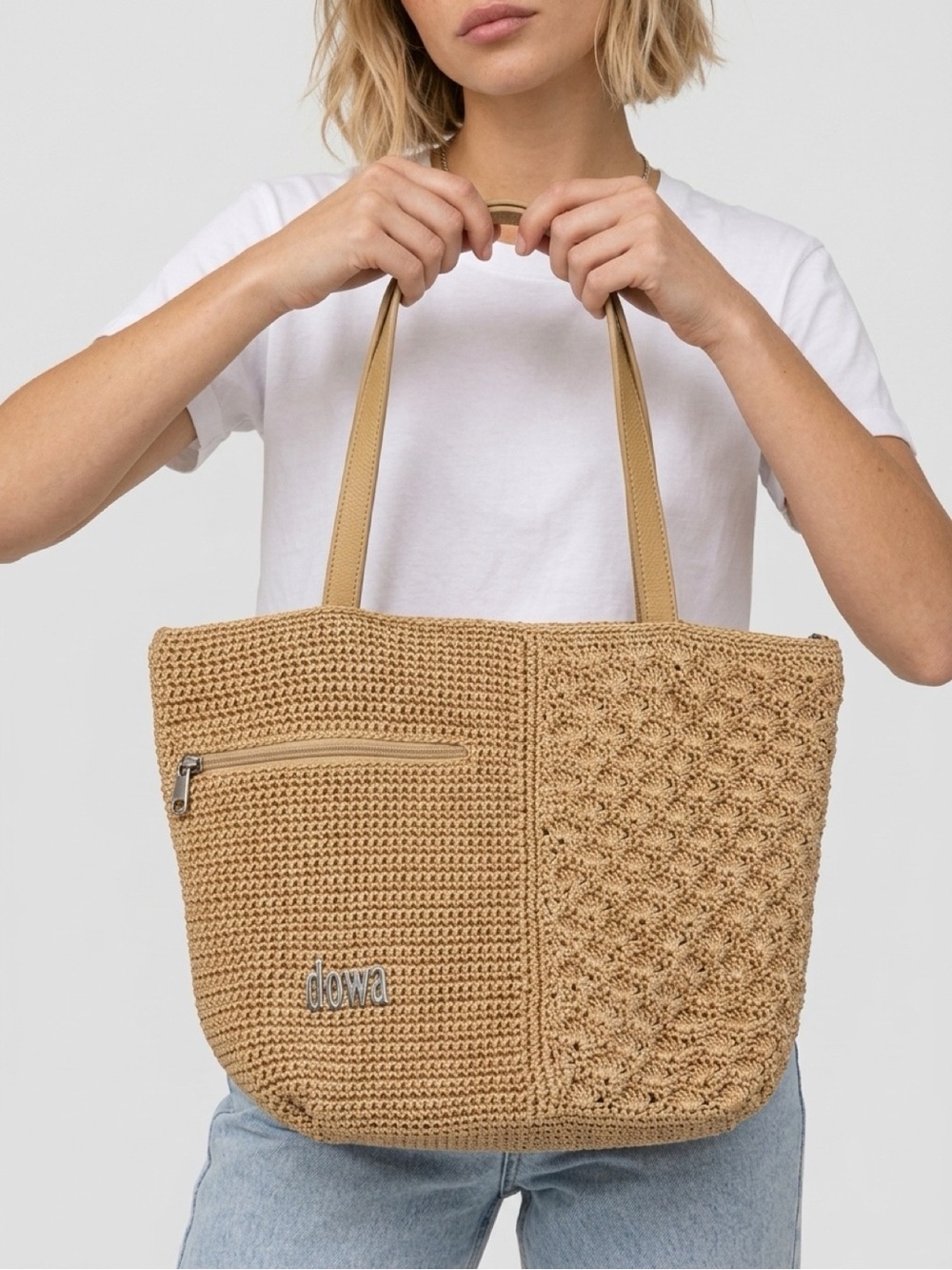 Dowa bolso tote crochet tejido a mano beige